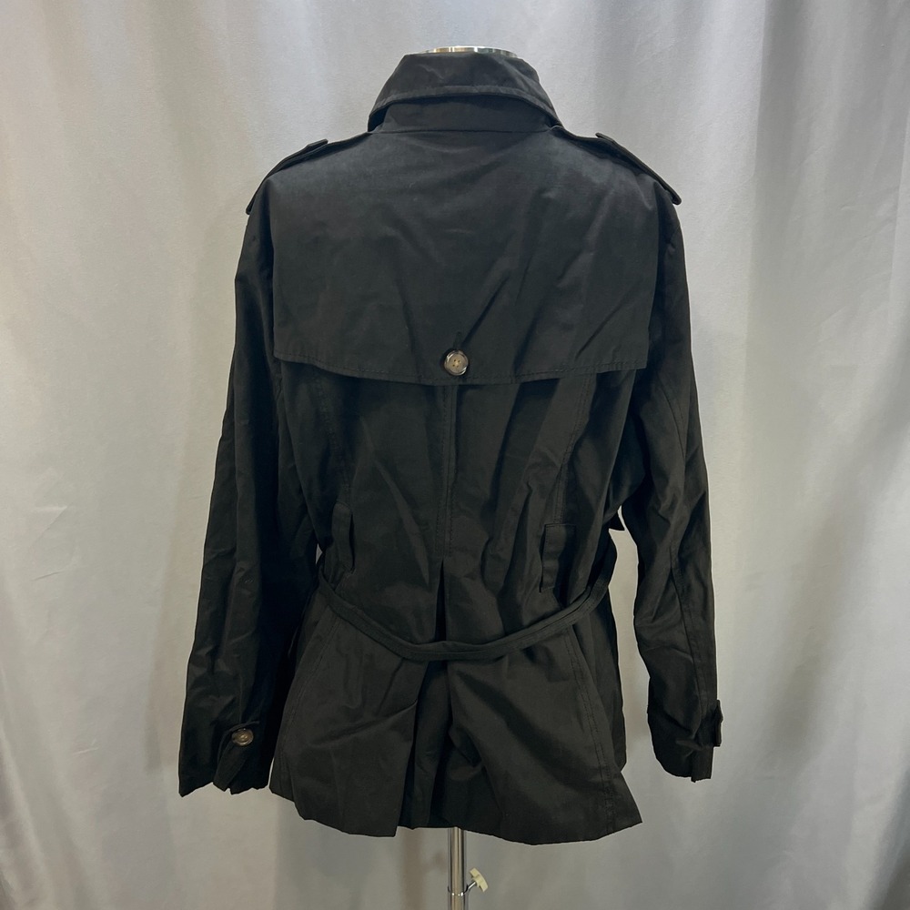 Merona Trench Coat Womens 1 Black Cotton Double Breasted Belted Waist Minimalist - Picture 3 of 12